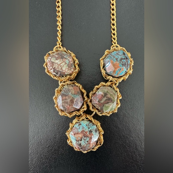 Natural African Turquoise Stone Wire Wrapped Necklace - Picture 2 of 3